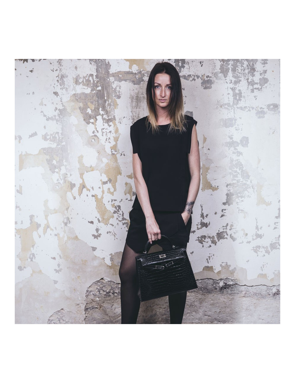 Kelly II 32 HERMES croco porosus noir