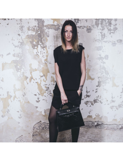 Kelly II 32 HERMES croco porosus noir