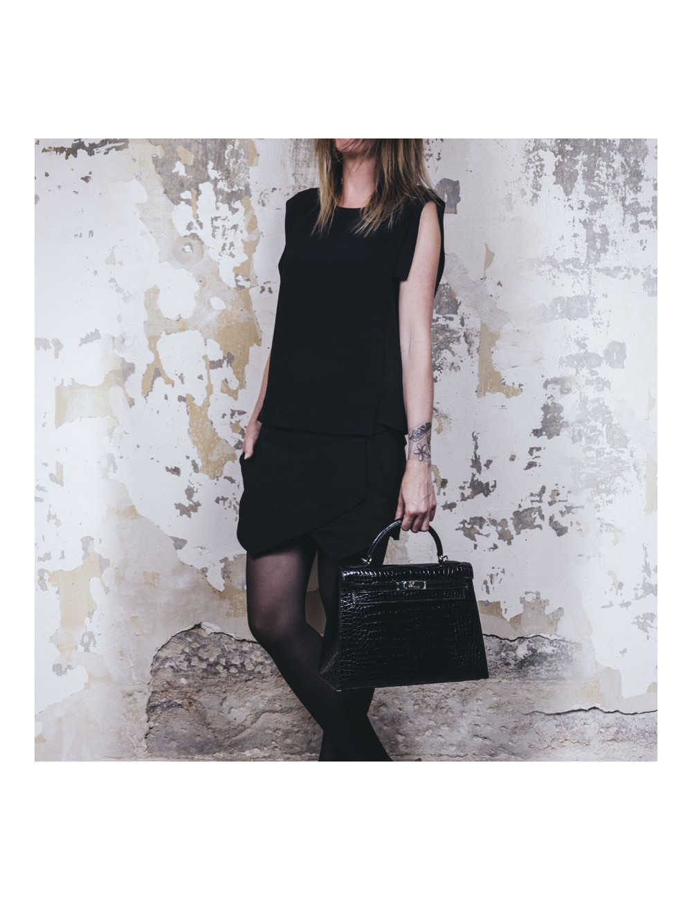 Kelly II 32 HERMES croco porosus noir