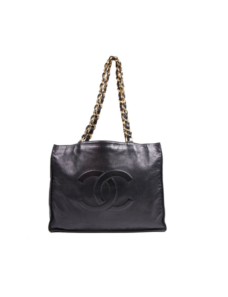 Cabas CHANEL vintage cuir lisse bleu marine