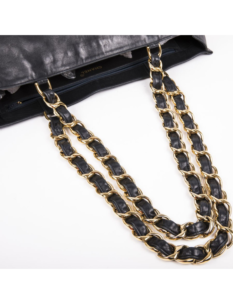 Cabas CHANEL vintage cuir lisse bleu marine