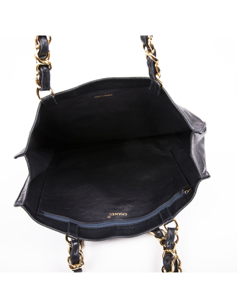 Cabas CHANEL vintage cuir lisse bleu marine