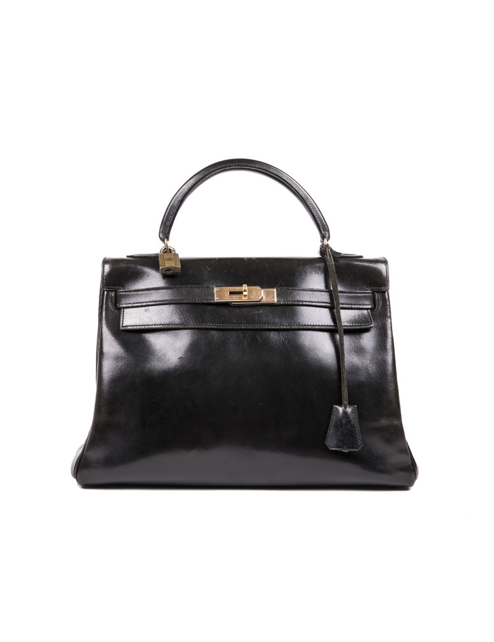 Sac Kelly 32 cuir box noir Vintage