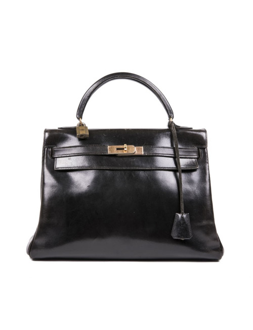 Sac Kelly 32 cuir box noir Vintage