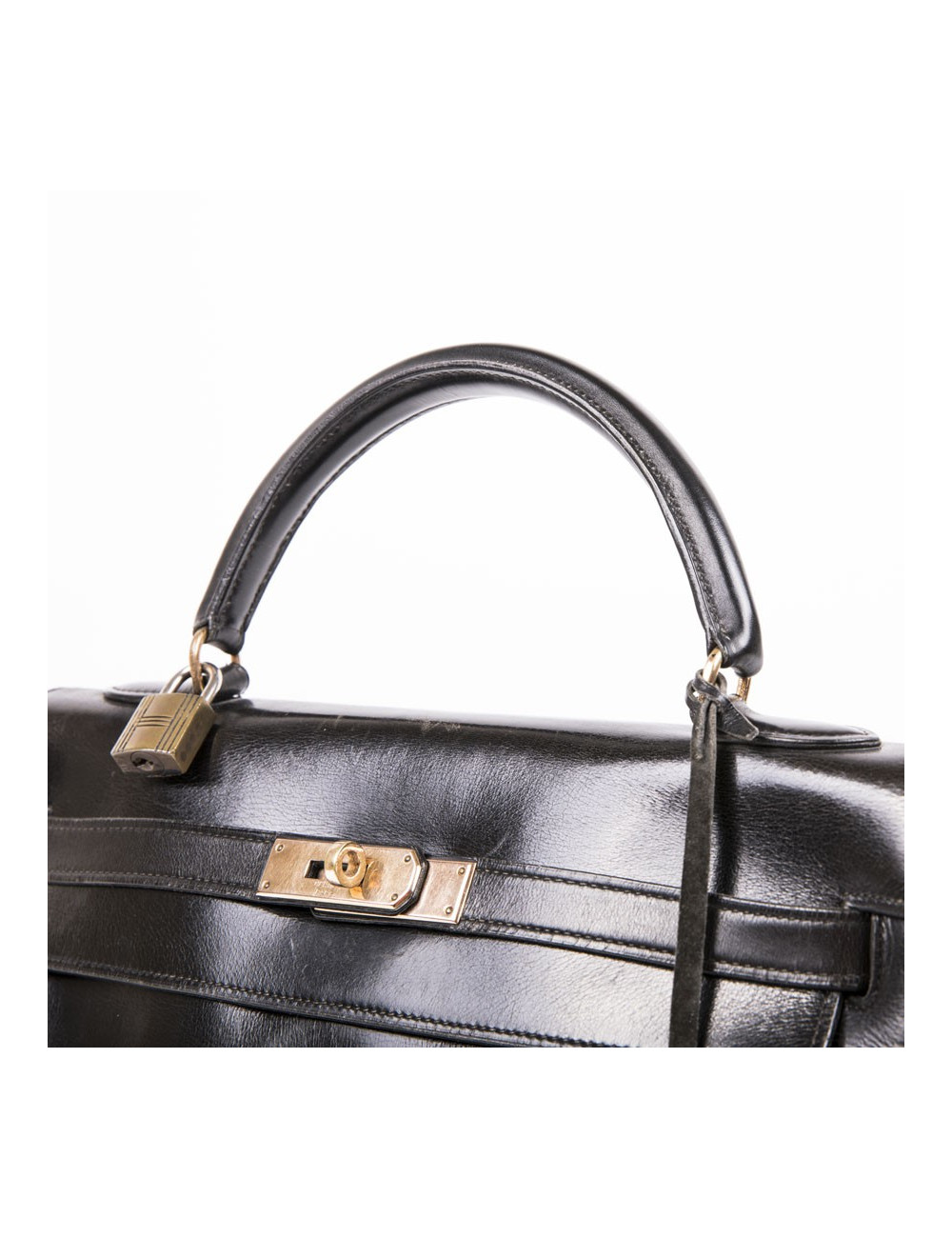 Sac Kelly 32 cuir box noir Vintage