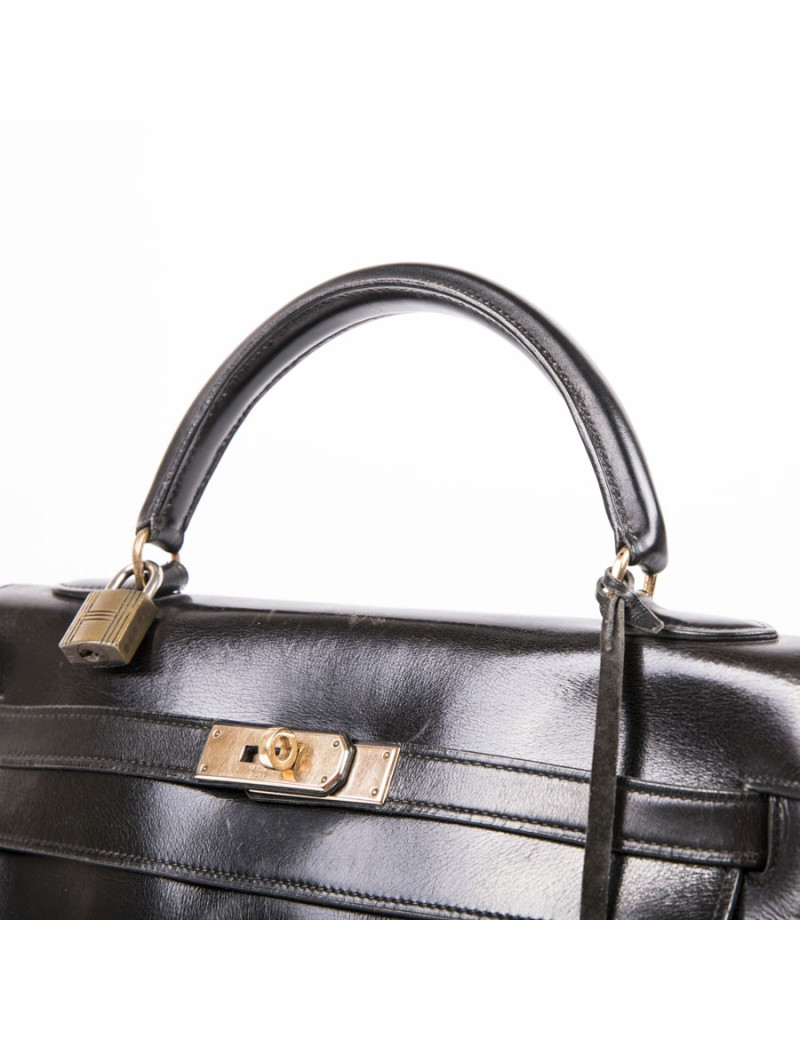 HERMES vintage Kelly 32 bag in black box leather