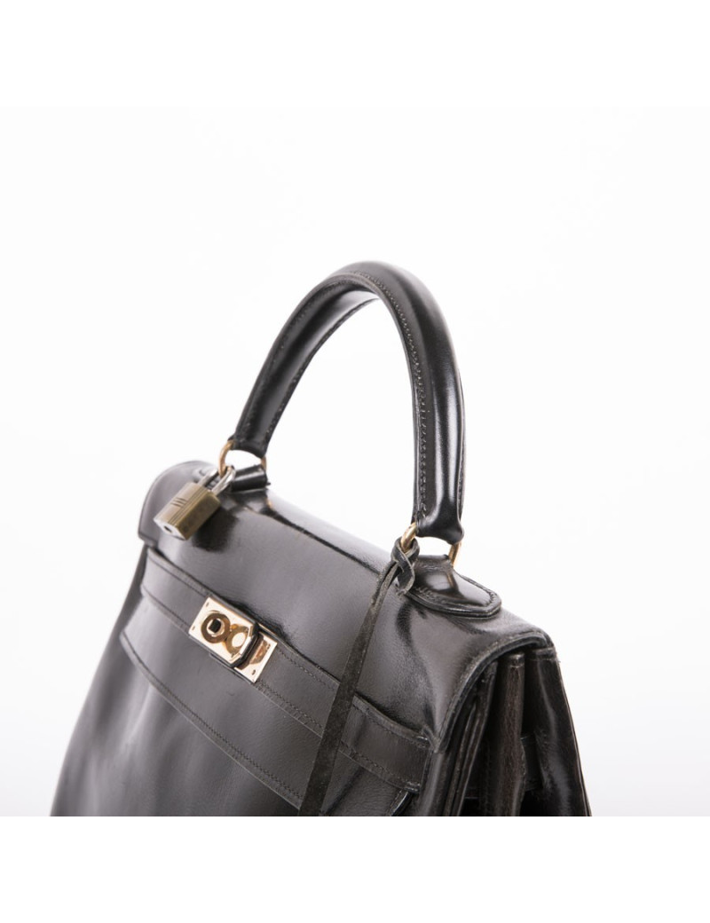 Sac Kelly 32 cuir box noir Vintage