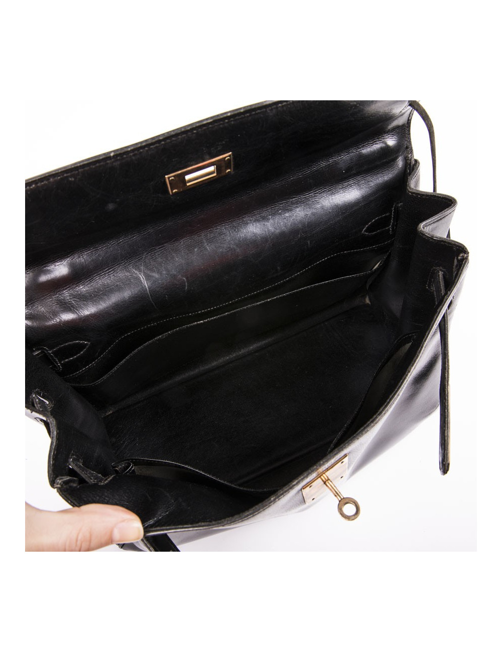 Sac Kelly 32 cuir box noir Vintage