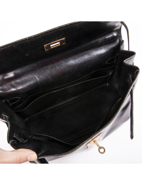 Sac Kelly 32 cuir box noir Vintage