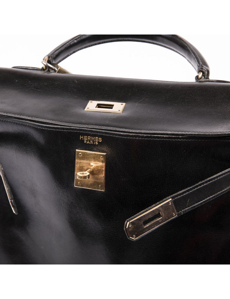 HERMES vintage Kelly 32 bag in black box leather