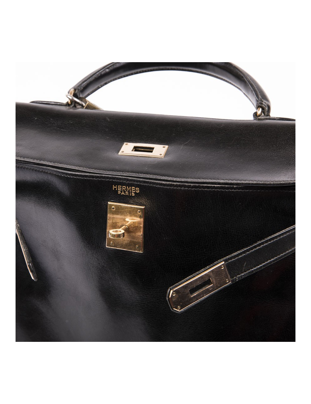 Sac Kelly 32 cuir box noir Vintage