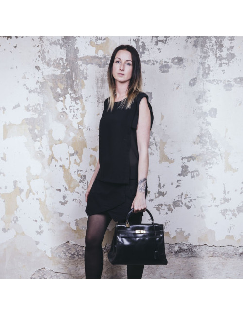 Sac Kelly 32 cuir box noir Vintage