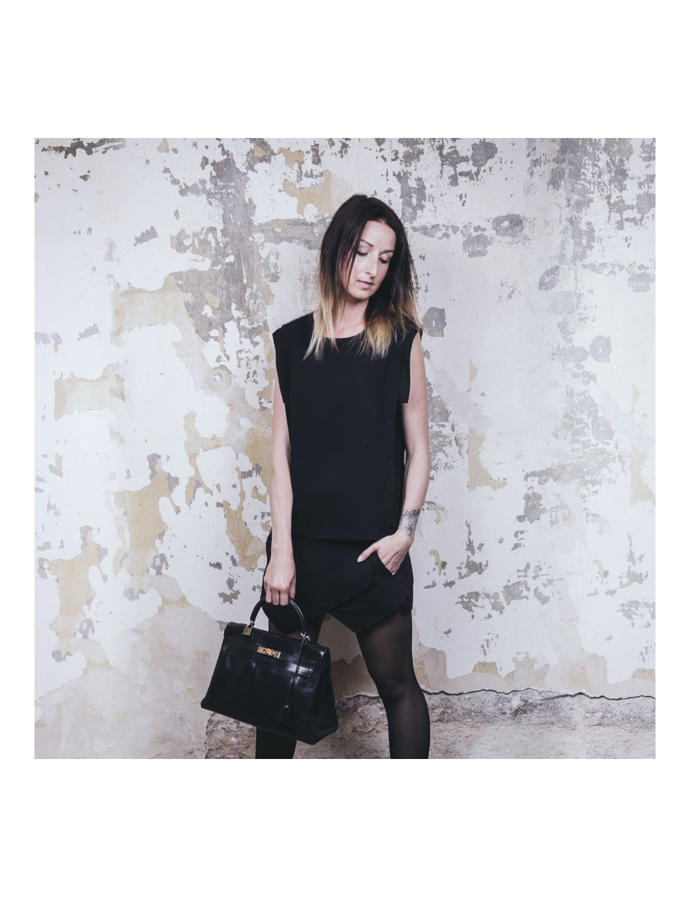 Sac Kelly 32 cuir box noir Vintage