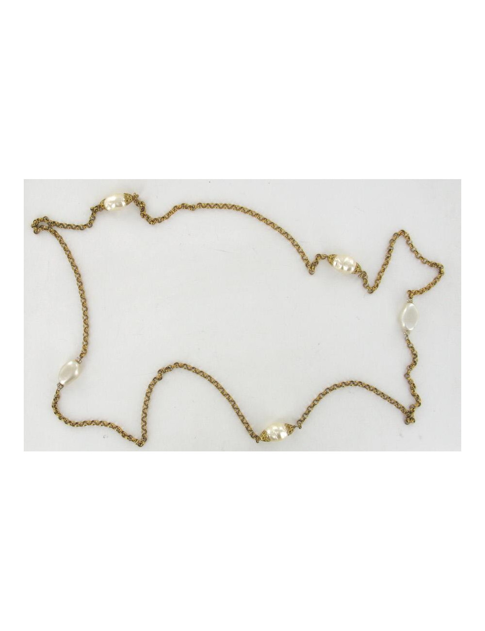 Sautoir MARGUERITE DE VALOIS perles baroques nacrées et chaine or vieilli