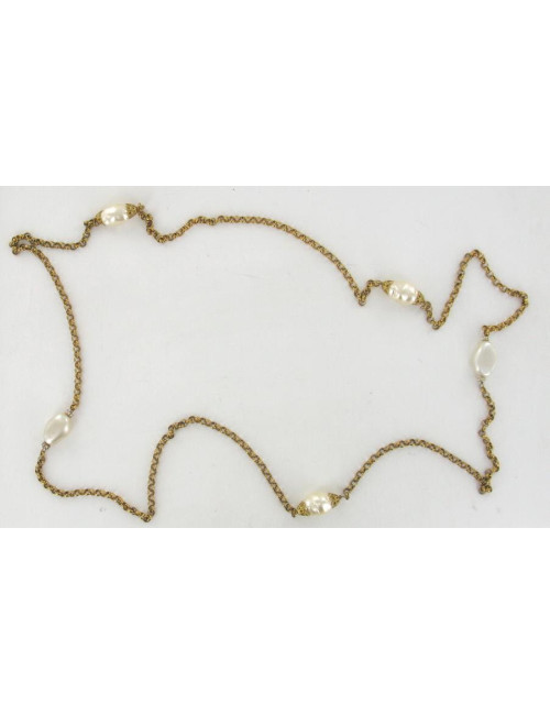 Sautoir MARGUERITE DE VALOIS perles baroques nacrées et chaine or vieilli