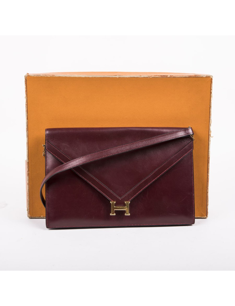  HERMES vintage 'Lydie' pouch bag in red H smooth box calfskin leather