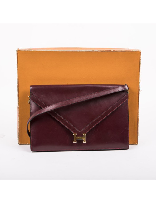  HERMES vintage 'Lydie' pouch bag in red H smooth box calfskin leather