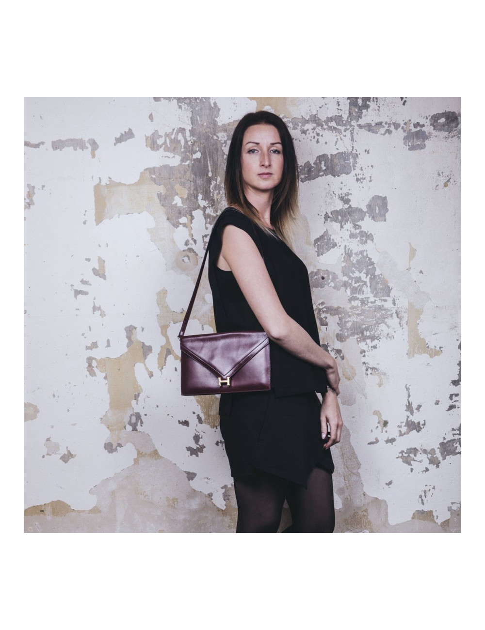  HERMES vintage 'Lydie' pouch bag in red H smooth box calfskin leather