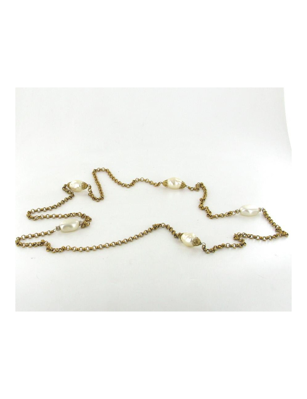 Sautoir MARGUERITE DE VALOIS perles baroques nacrées et chaine or vieilli