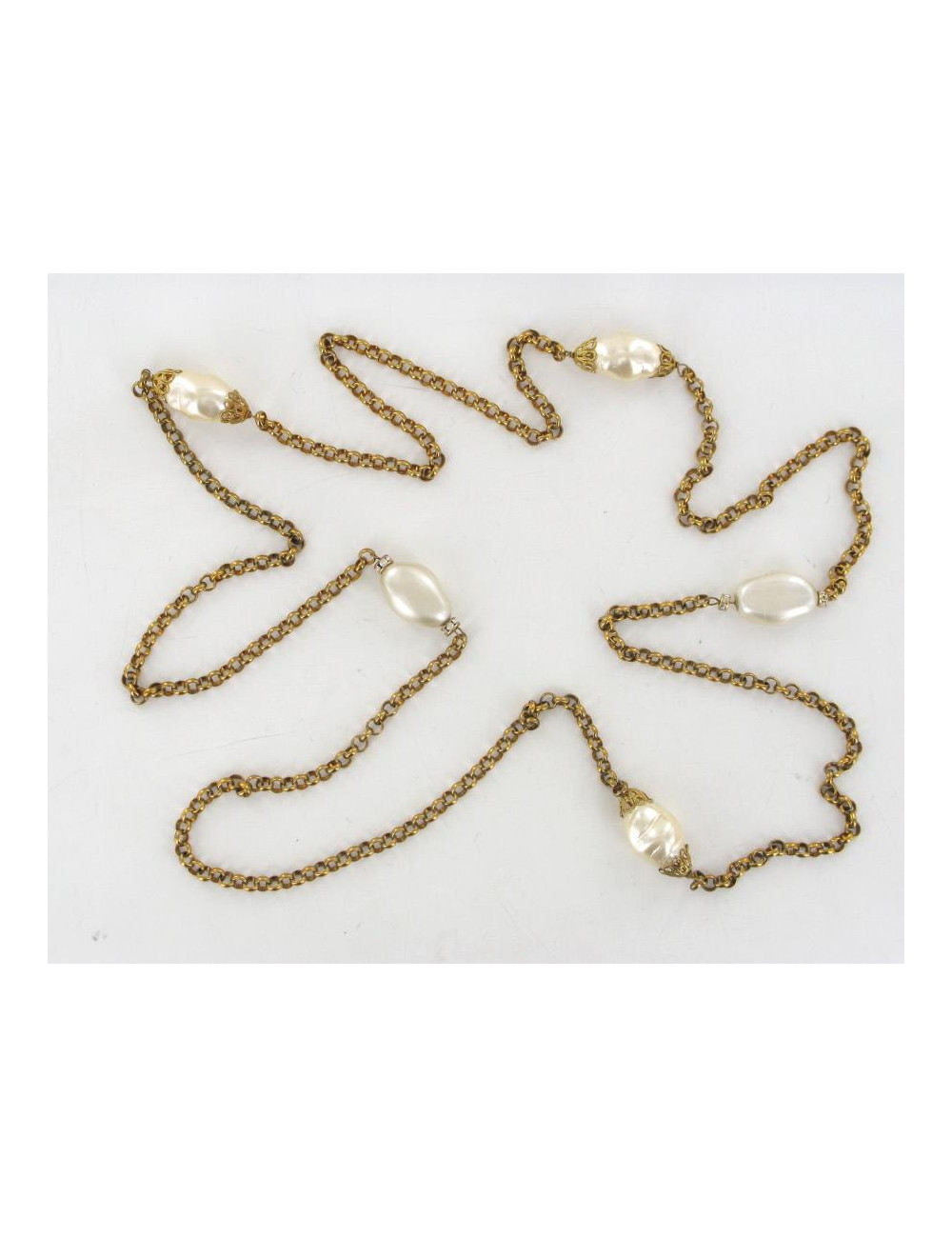 Sautoir MARGUERITE DE VALOIS perles baroques nacrées et chaine or vieilli