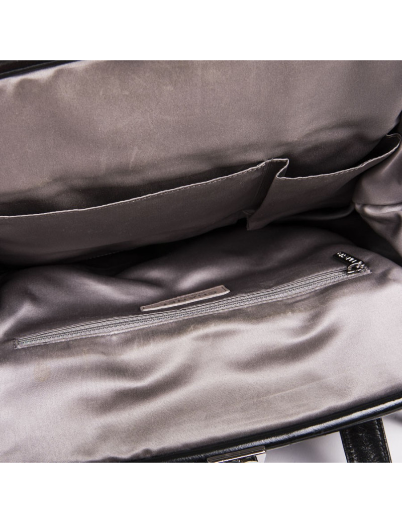 Sac CHANEL en cuir matelassé noir vieilli et tweed gris foncé