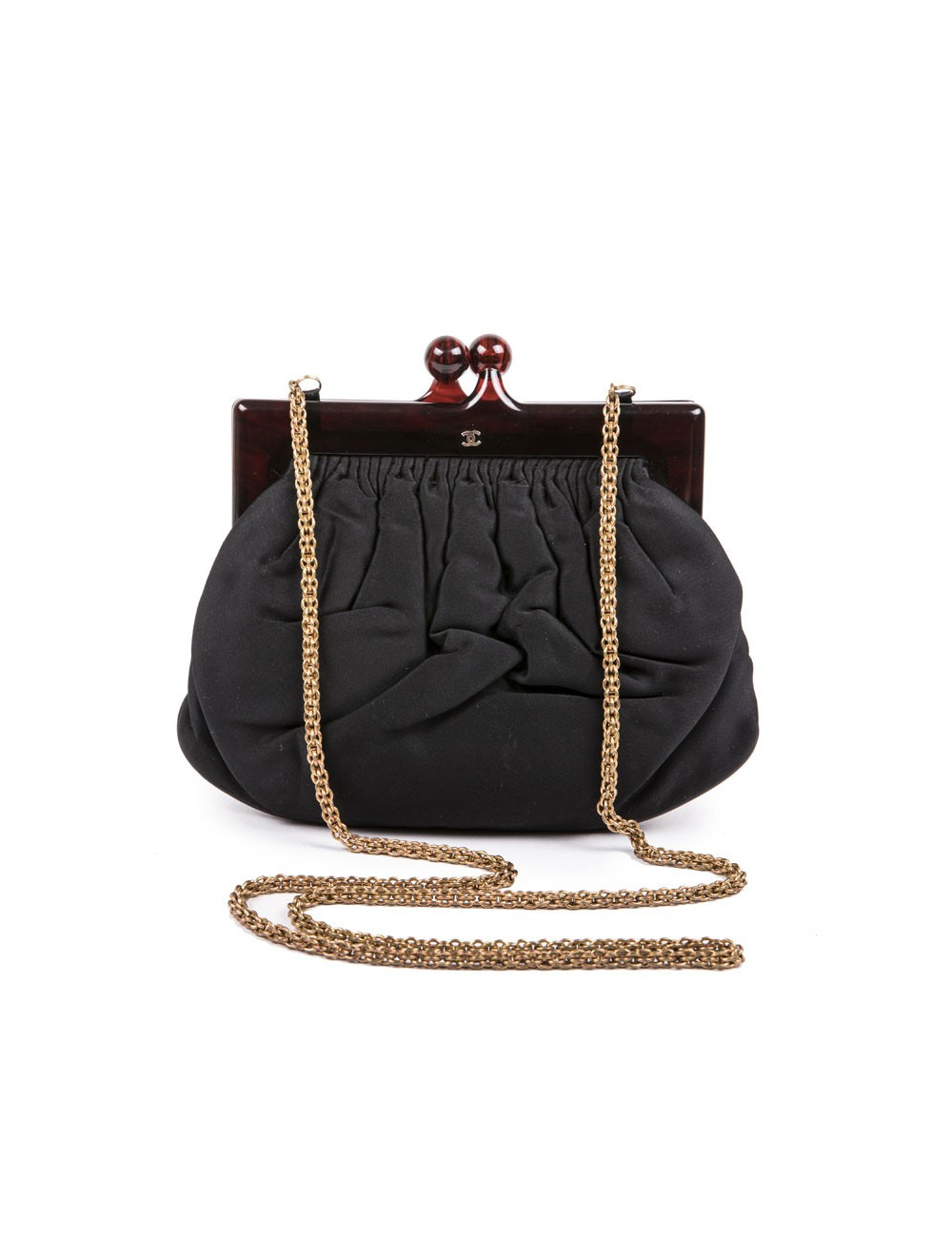 Sac CHANEL Vinteg en satin noir 