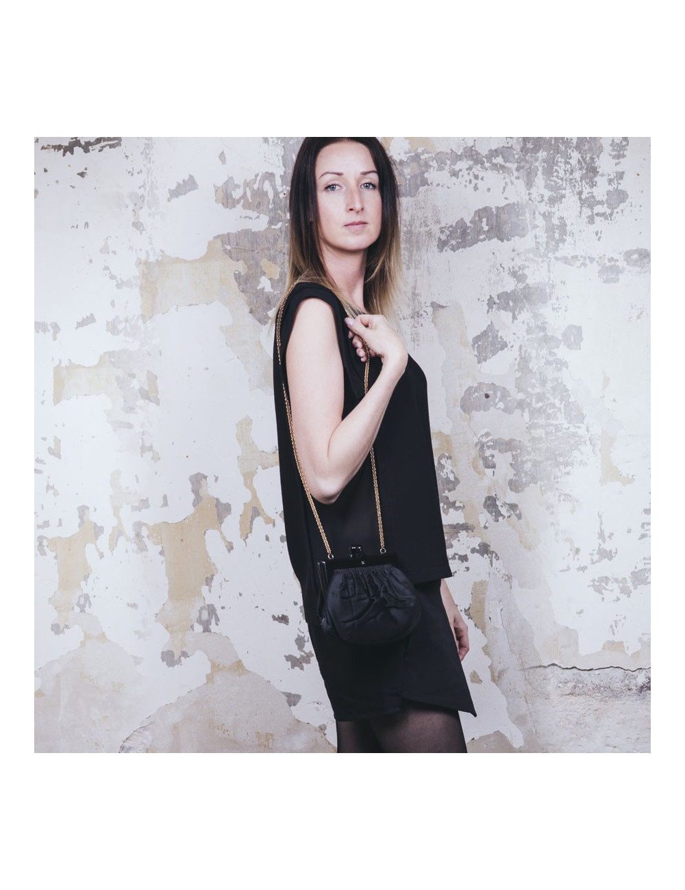 CHANEL vintage black duchess satin bag 