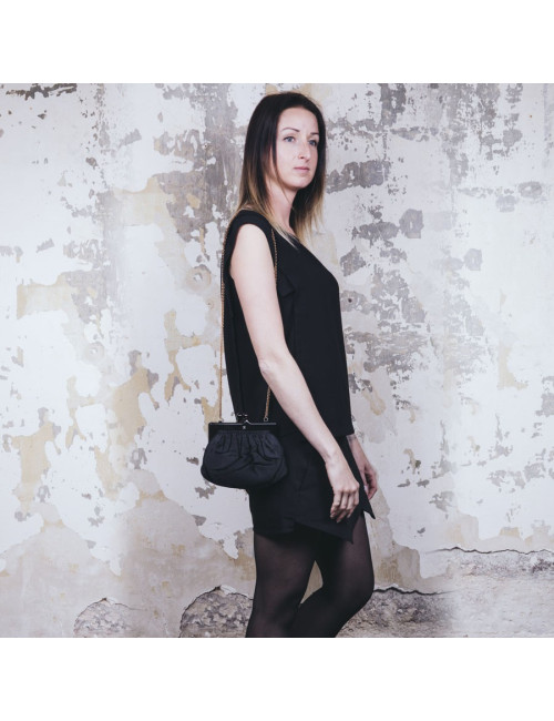 CHANEL vintage black duchess satin bag 