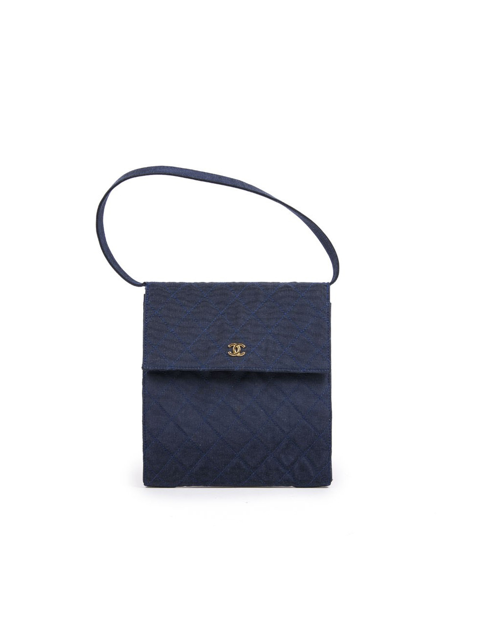 Sac CHANEL Vintage en satin duchesse bleu nuit  Vintage