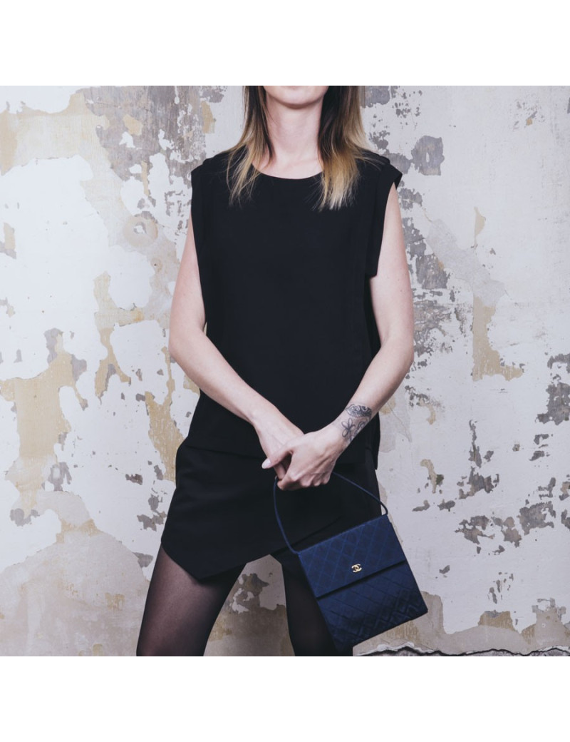 CHANEL Vintage bag in midnight blue duchess satin