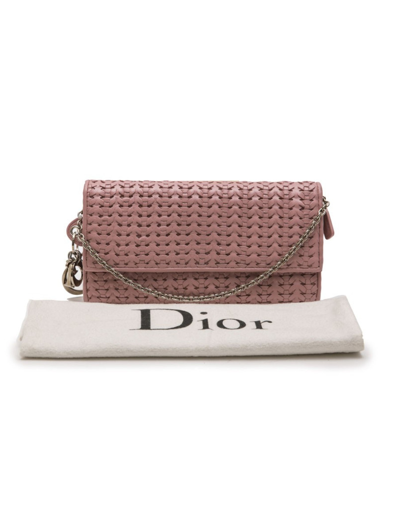 CHRISTIAN DIOR wallet in chain in light pink braided leather