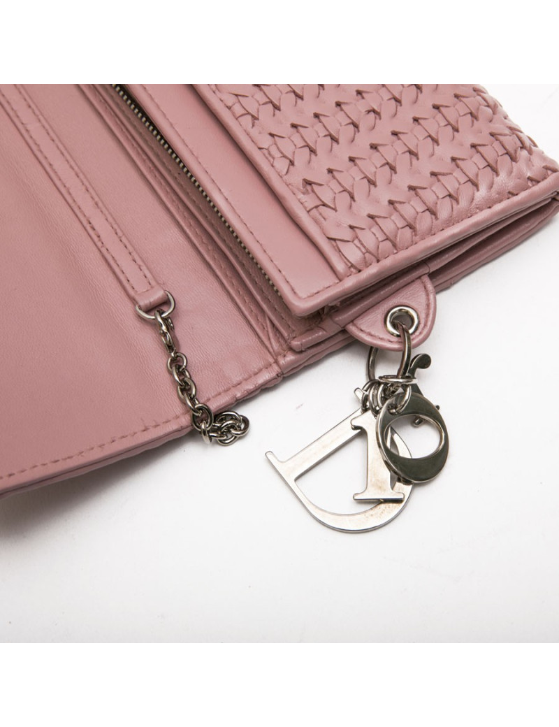 CHRISTIAN DIOR wallet in chain in light pink braided leather