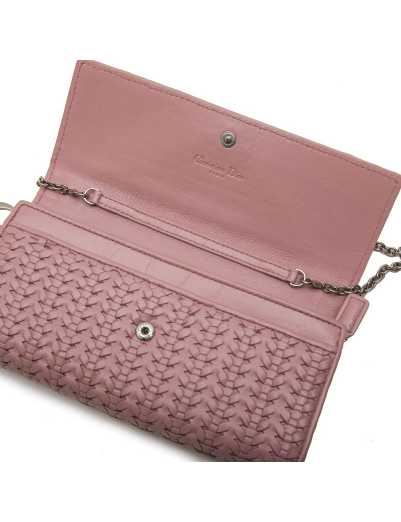 CHRISTIAN DIOR wallet in chain in light pink braided leather