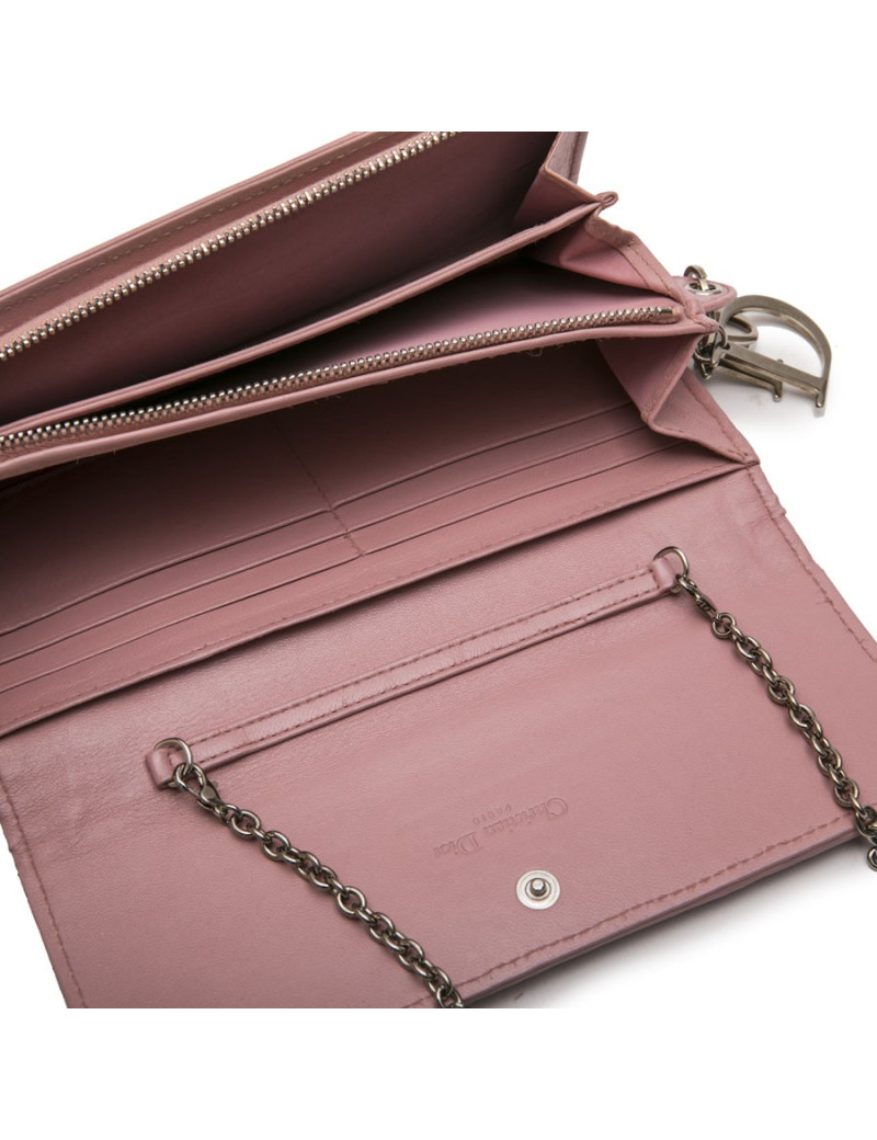 CHRISTIAN DIOR wallet in chain in light pink braided leather