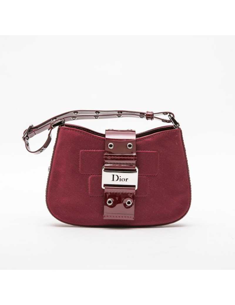 Mini sac CHRISTIAN DIOR satin et cuir bordeaux