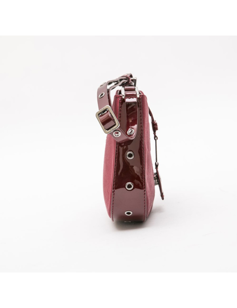 Mini sac CHRISTIAN DIOR satin et cuir bordeaux