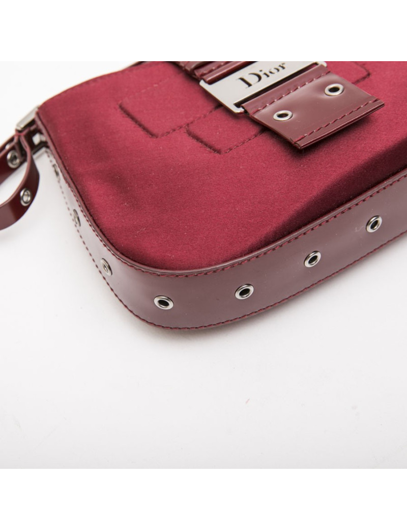 Mini sac CHRISTIAN DIOR satin et cuir bordeaux