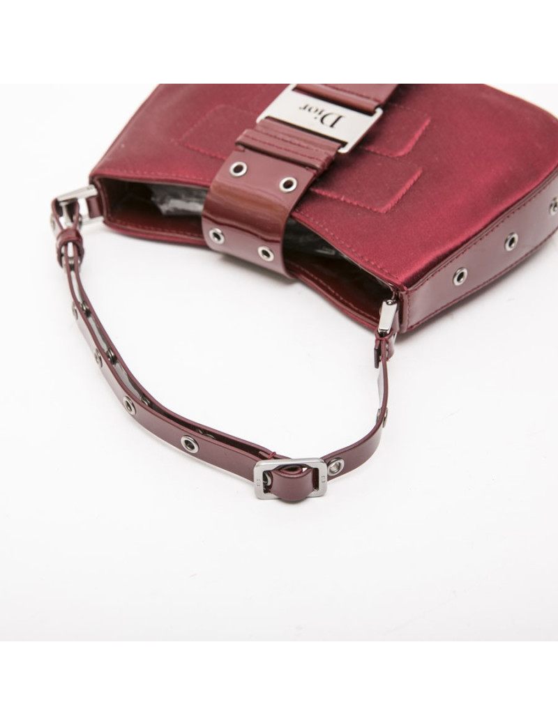 Mini sac CHRISTIAN DIOR satin et cuir bordeaux