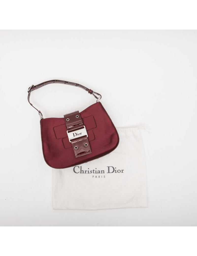 Mini sac CHRISTIAN DIOR satin et cuir bordeaux