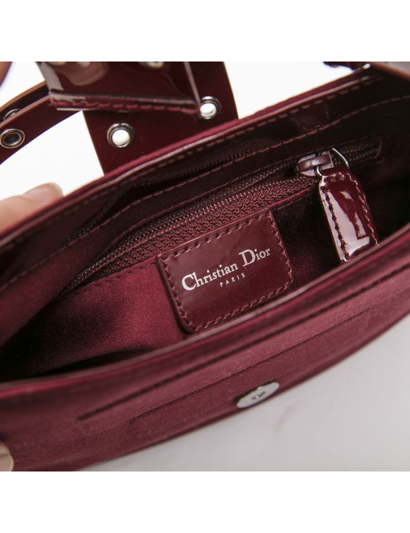 Mini sac CHRISTIAN DIOR satin et cuir bordeaux