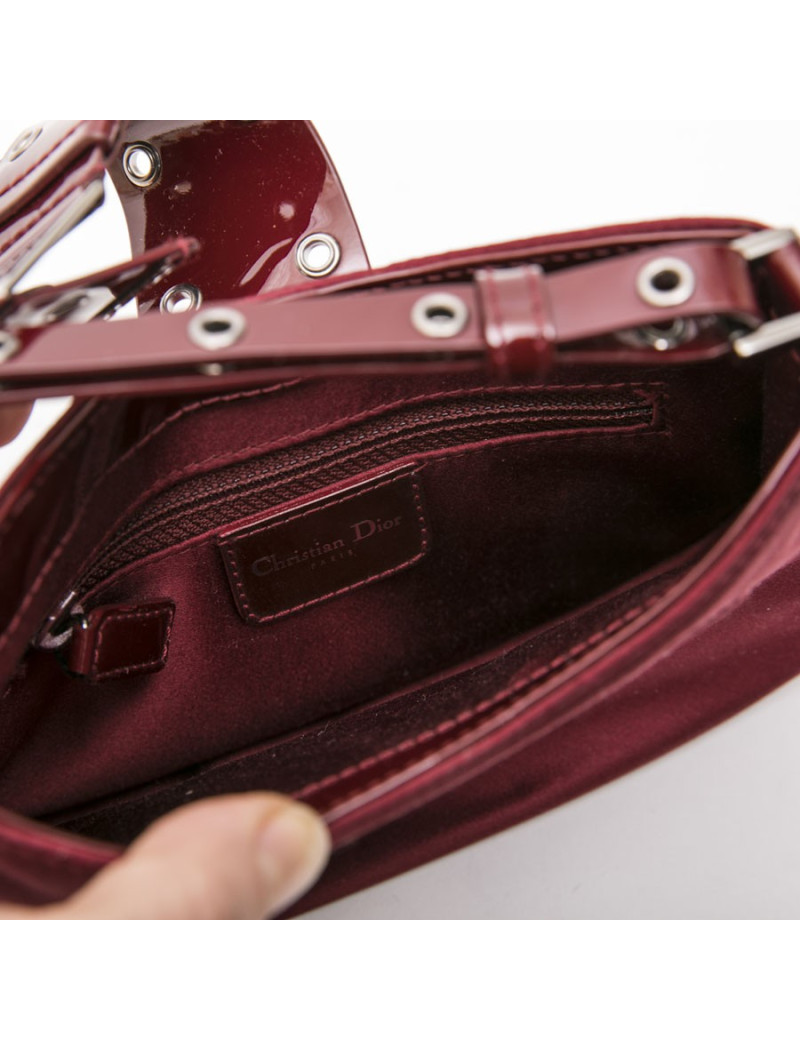Mini sac CHRISTIAN DIOR satin et cuir bordeaux
