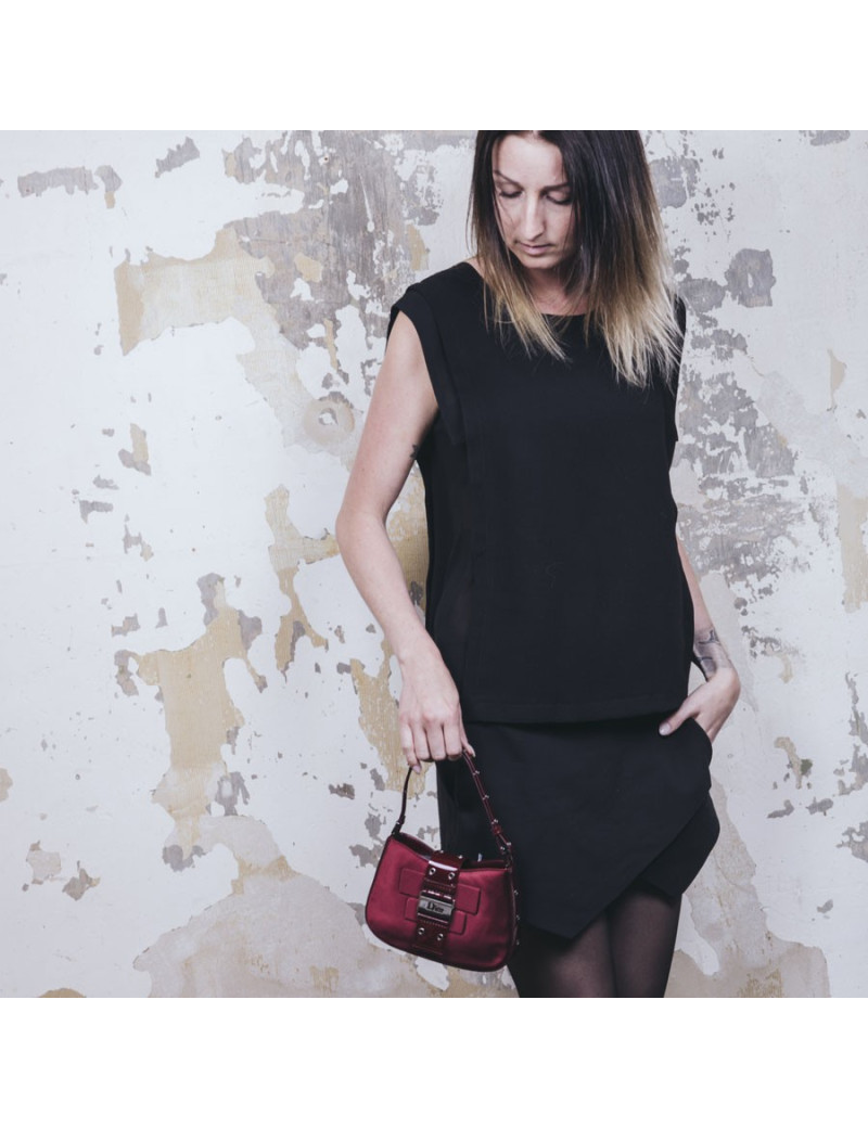 Mini sac CHRISTIAN DIOR satin et cuir bordeaux