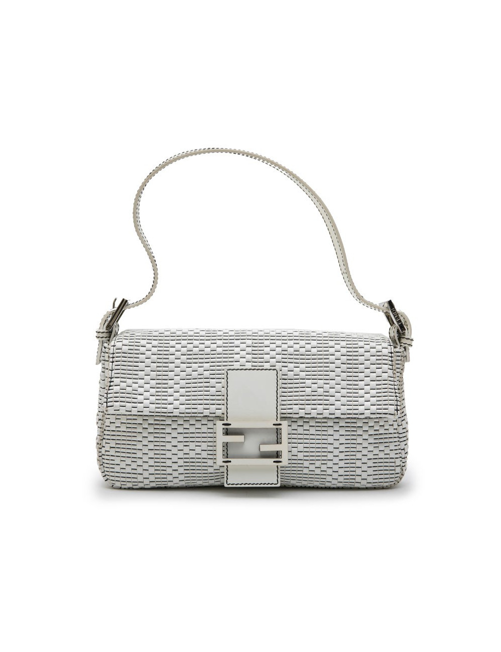 Sac baguette FENDI en cuir tressé verni blanc