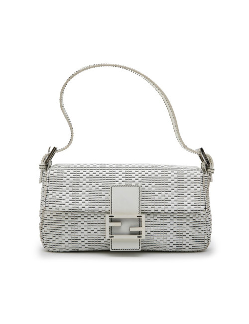 Sac baguette FENDI en cuir tressé verni blanc