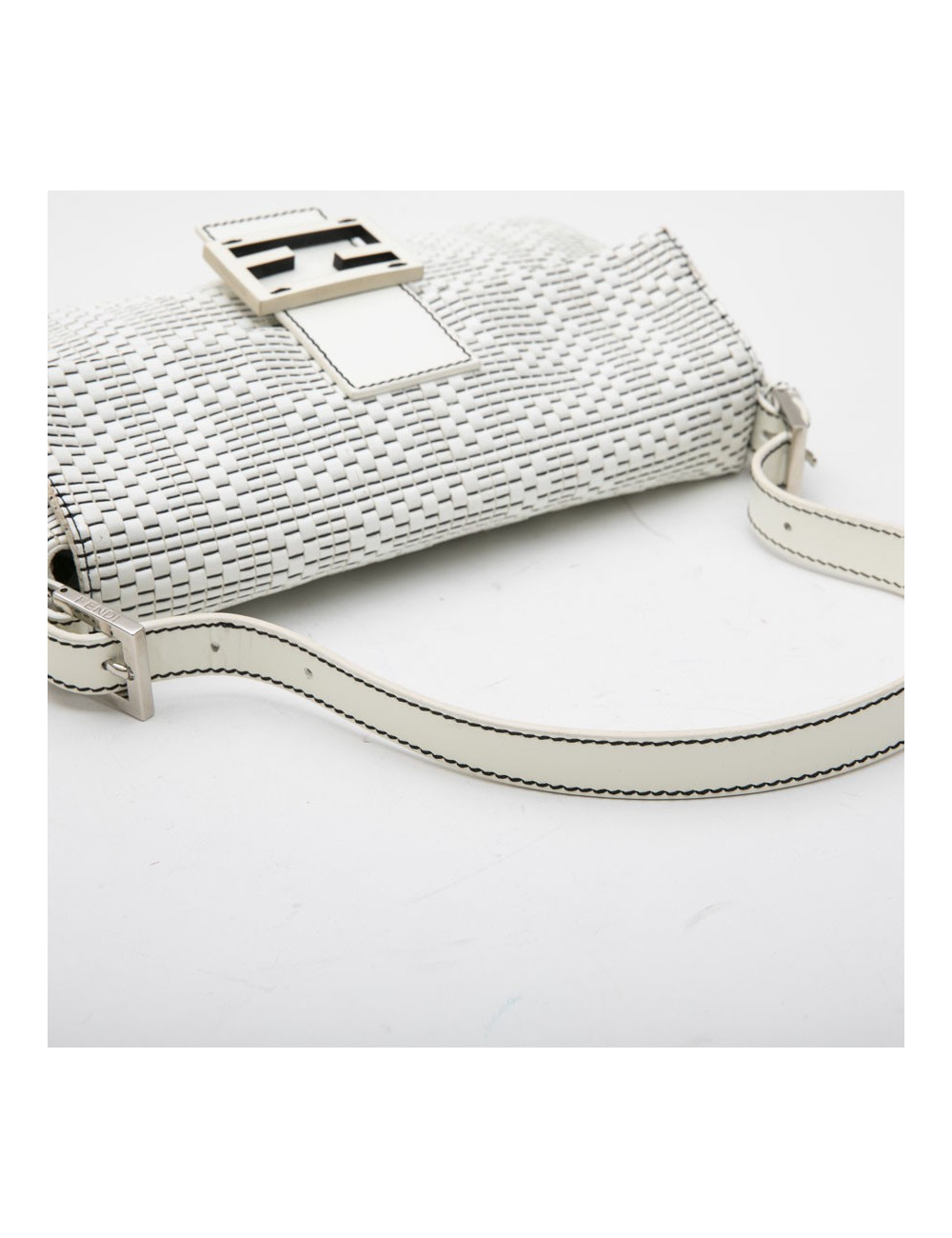 FENDI baguette bag in white patent breaded leather