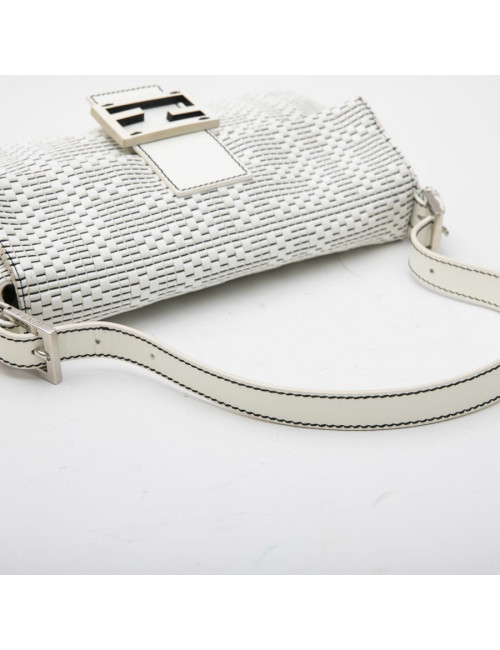 FENDI baguette bag in white patent breaded leather
