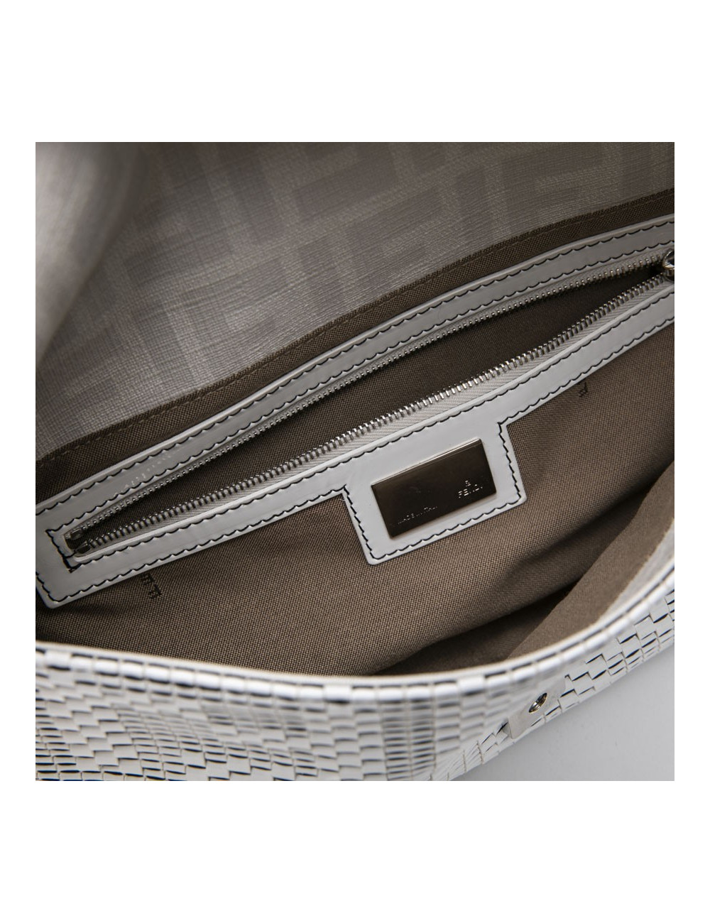 FENDI baguette bag in white patent breaded leather