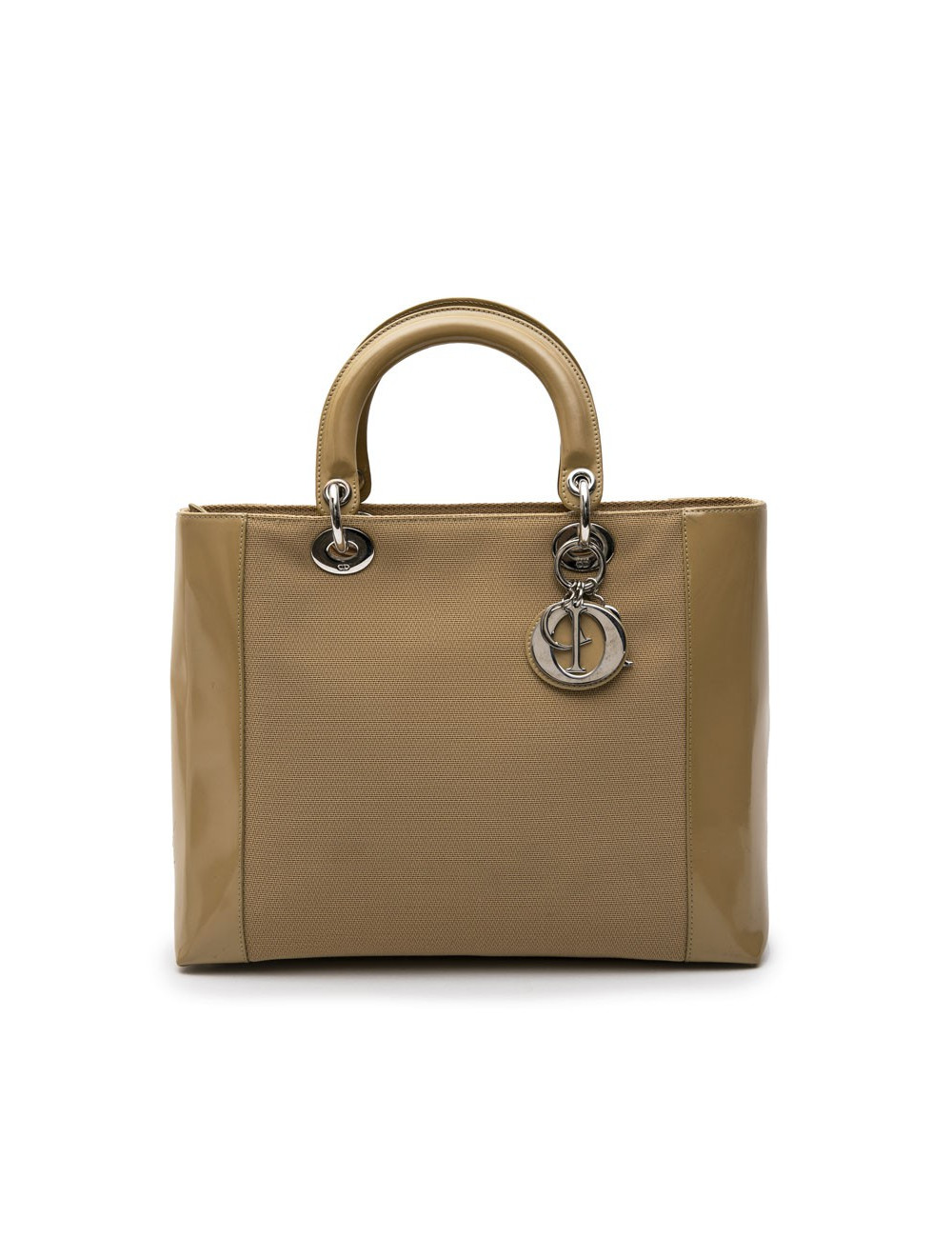 CHRISTIAN DIOR Lady D bag in beige canvas and beige patent leather