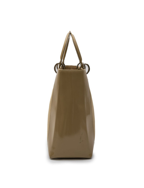 CHRISTIAN DIOR Lady D bag in beige canvas and beige patent leather