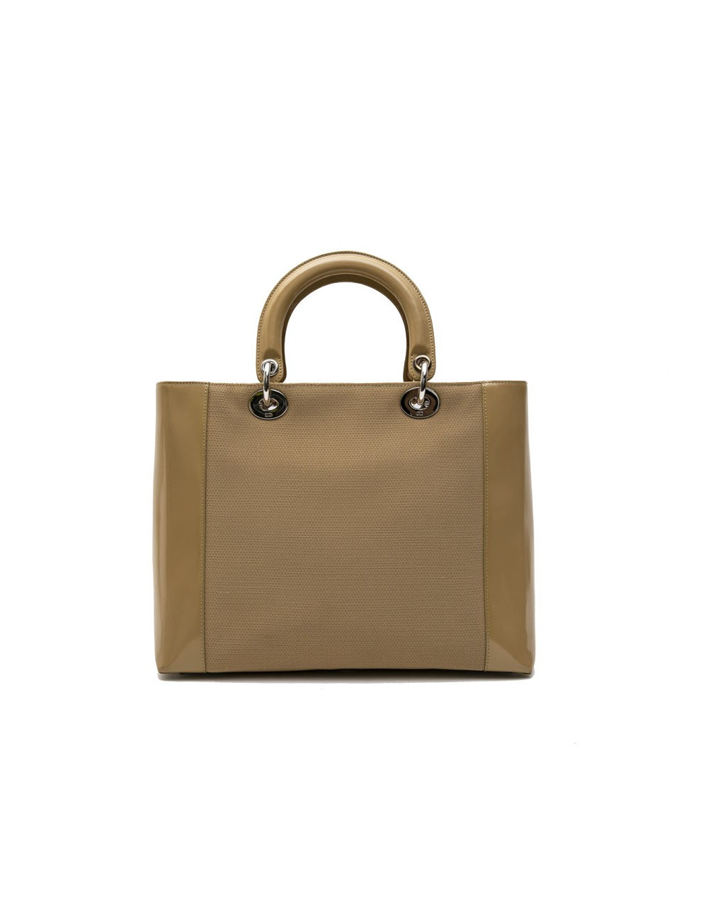 Sac Lady D CHRISTIAN DIOR cuir verni et toile beige